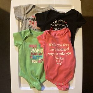 Lot of 4 Onsies with Graphic Sayings 3-6 Months Girls